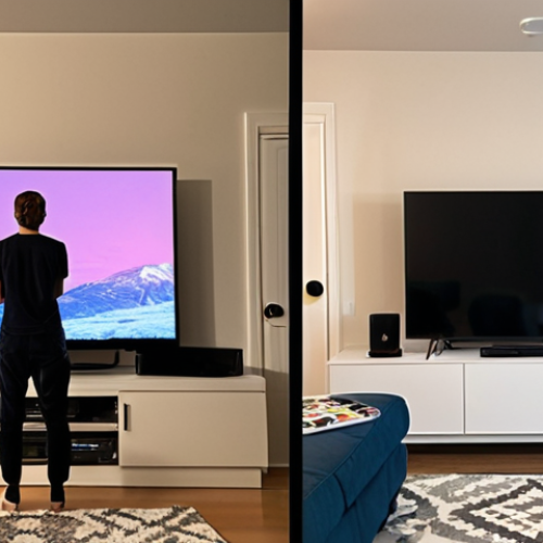**Image Prompt 1:**
    A split image depicting the transformation of a home entertainment setup. On the left, a cluttered living room with a person looking frustrated, surrounded by multiple remote controls and tangled wires leading to a TV showing an input selection screen. On the right, the same living room, now clean and minimalist, with the person relaxed and smiling, effortlessly controlling the TV with a single, sleek remote. The TV screen displays a unified interface seamlessly blending popular streaming service logos (like Netflix, Disney+, and a generic "Live TV" icon representing IPTV) with personalized recommendations, suggesting ease and convenience. The lighting should reflect a comfortable, modern home setting, emphasizing the contrast from chaos to harmony.