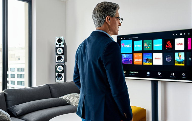 A professional, adult individual, fully clothed in appropriate, modest attire, stands thoughtfully in a modern, well-lit living room. They are surrounded by several digital screens (tablet, laptop, smart TV) displaying various streaming service logos and content thumbnails, representing the vast array of choices. The person's expression conveys contemplation and the challenge of selecting the right option from a diverse, yet potentially overwhelming, offering. The scene emphasizes the theme of navigating complex digital entertainment landscapes. Perfect anatomy, correct proportions, natural pose, well-formed hands, proper finger count, natural body proportions. Professional photography, high quality, safe for work, appropriate content, family-friendly.