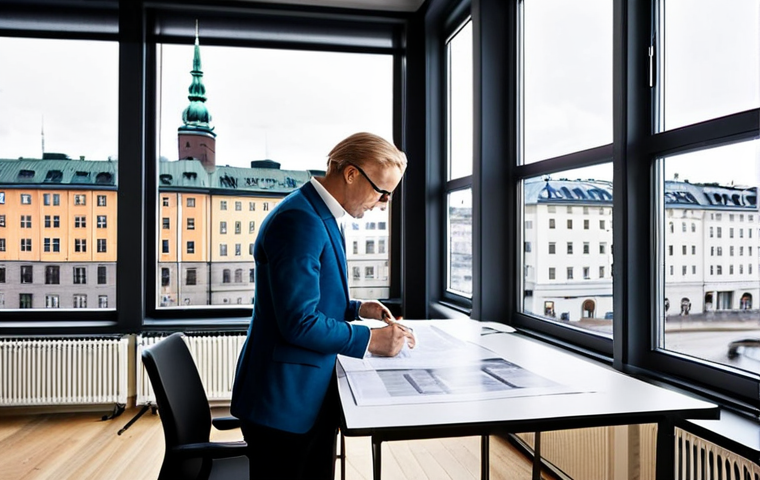 **

"A professional Swedish architect, fully clothed in stylish yet modest office attire, reviewing blueprints in a bright, modern Stockholm office. Large windows overlook Gamla Stan. Safe for work, appropriate content, perfect anatomy, correct proportions, natural pose, well-formed hands, proper finger count, natural body proportions, professional, modest, family-friendly, high quality."

**
