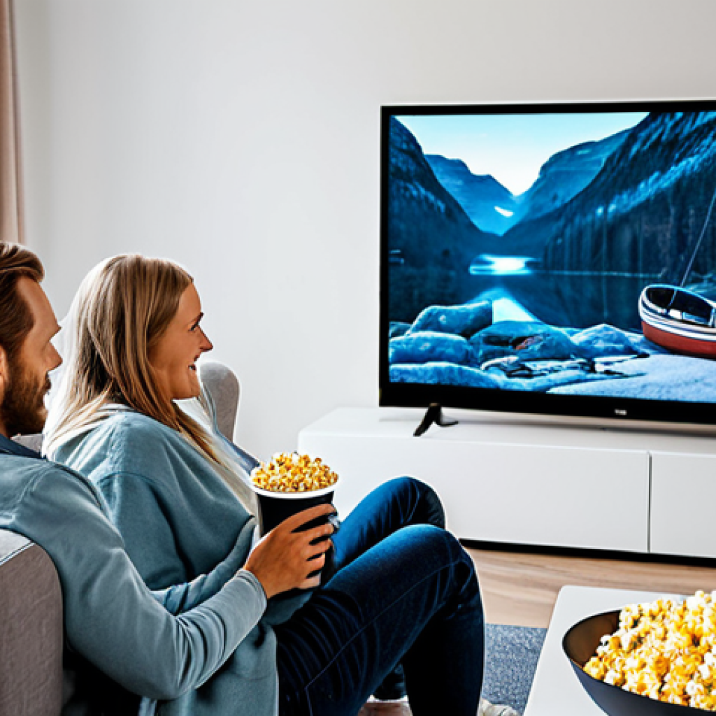 Modern Swedish Family Movie Night**
"A Swedish family of four, fully clothed in comfortable, modern clothing, gathered on a cozy sofa in a brightly lit living room. They are watching a movie on a large smart TV. Popcorn and snacks are on the coffee table. Scandinavian design elements are visible in the room's decor. safe for work, appropriate content, family-friendly, fully clothed, perfect anatomy, correct proportions, natural pose, professional photography, high quality."
**