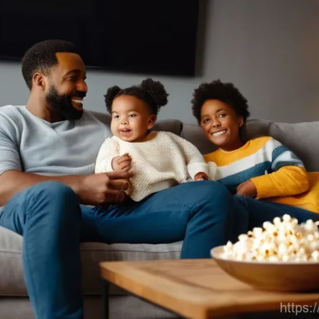 OTT와 팬덤 문화 - **Cozy Family Movie Night at Home:**
A diverse family consisting of a mother, father, an 8-year-...