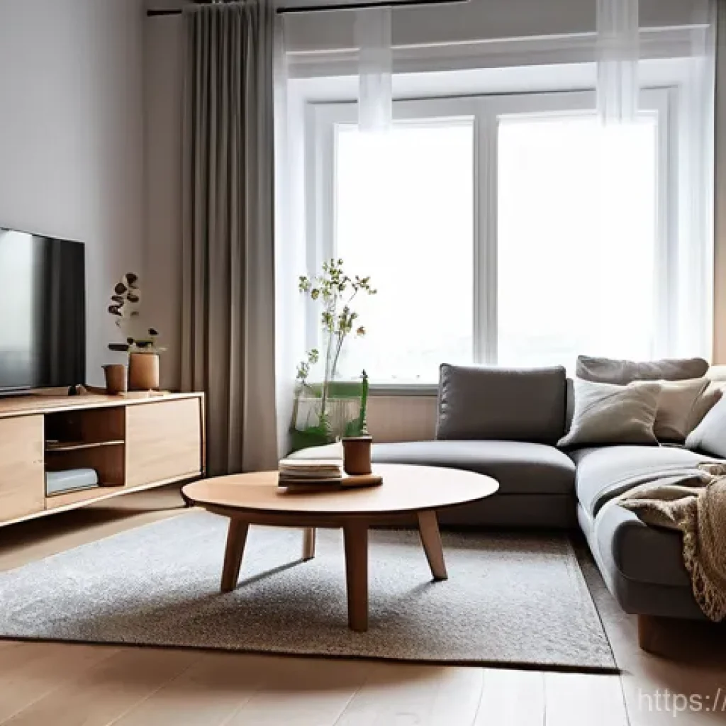 OTT와 원격 시청 모드 - **Prompt:** A cozy, modern Scandinavian living room in the evening, softly lit by ambient floor lamp...
