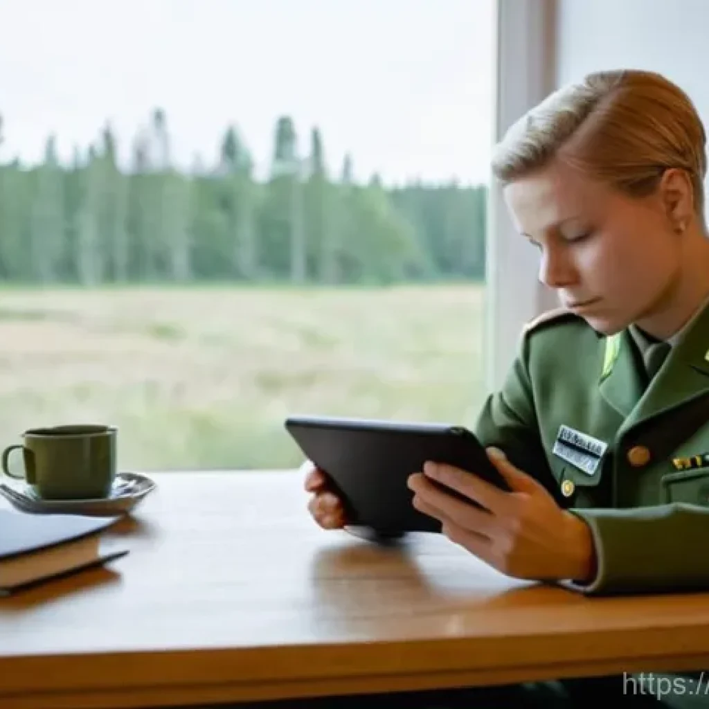 OTT 군인 요금제 - **Prompt:** A Swedish military personnel, in their late 20s, with short, neat hair, sits comfortably...