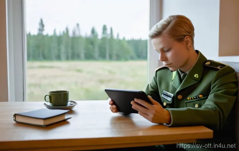 OTT 군인 요금제 - **Prompt:** A Swedish military personnel, in their late 20s, with short, neat hair, sits comfortably...