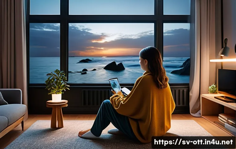 OTT 플랫폼과 AI 기술 - **Prompt:** A cozy, Scandinavian-style living room at dusk, with a person (gender-neutral, in casual...