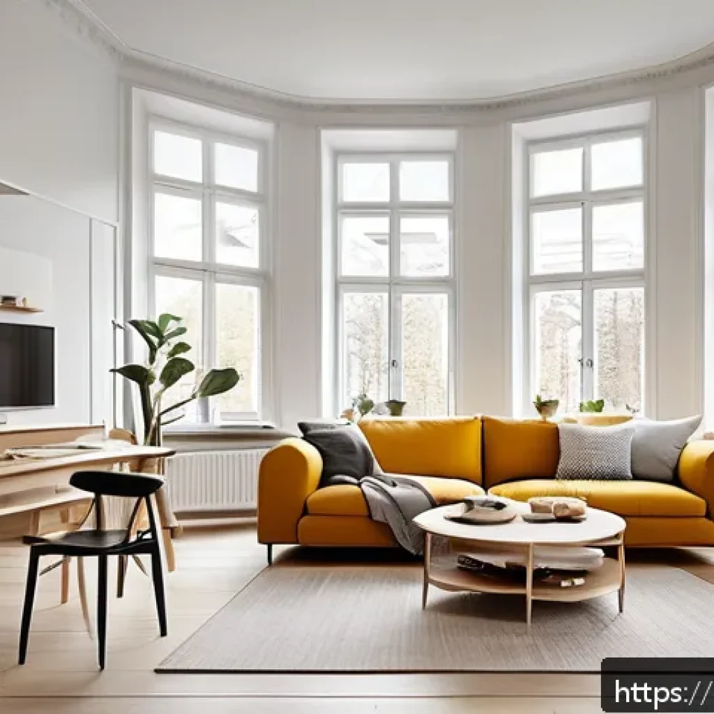 OTT 구독료 할인 이벤트 - A cozy modern living room in a Swedish apartment, with a diverse family of four comfortably watching...