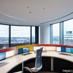 Home 22 OTT 콘텐츠의 가치 평가 - A modern streaming analytics control room with multiple large digital dashboards displaying real-tim...