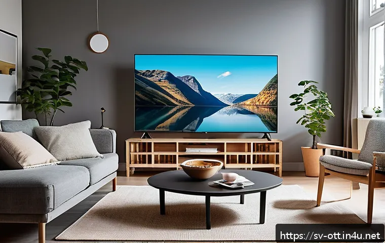 OTT 플랫폼 동시 시청 가능 인원 - A cozy Swedish living room scene in the evening, showing a family of four comfortably watching a str...